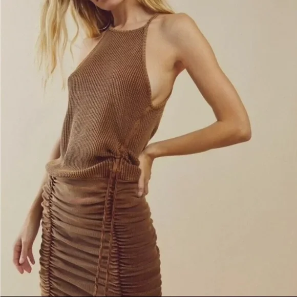 slim fit dress slacks Monnie Draped Open-Back A-Line Mini Dress in Chocolate Brown